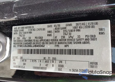 2020 Ford Escape Titanium from USA, damaged, VIN 1FMCU9J96LUB45362